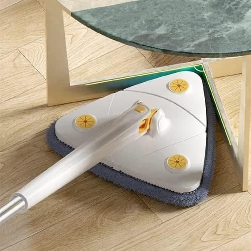360° Rotatable Adjustable Cleaning Mop Reusable Triangle Mop with 52.1'' Long Handle Automatic Wringing Cleaning Mop Spin Mop Wet Dry Scrubber Brush for Floor Wall Ceiling (White+2pcs Clothes)