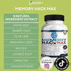 Memory Hack Max Brain Support Supplement, Extra Strength with Herbal Ingredients, 60 Capsules, 30-Day Supply (1)