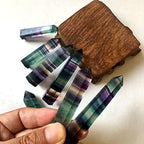 7PCS Rainbow Fluorite Quartz Crystal Wand Healing Crystal Tower Quartz Crystals Stones Points Gemstone Wand Set for Healing Reiki Chakra Meditation Therapy,60-70mm