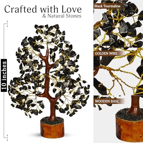 YATSKIA Black Tourmaline Crystal Tree, Gemstone Tree Home Office Decor, Spiritual Decor, Crystal Gifts