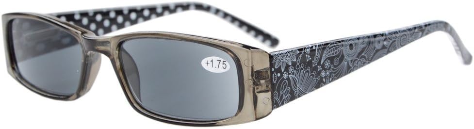 Eyekepper Spring Hinges Polka Dots Patterned Temples Rectangular Reading Sunglasses Sunshine Readers +1.75