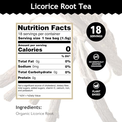 Buddha Teas - Organic Licorice Root Tea - Herbal Tea - For Health & Wellbeing - Immune Health & Digestion Support - Clean Ingredients - Caffeine Free - OU Kosher - 18 Tea Bags (Pack of 1)