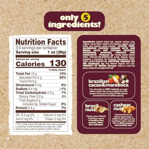 Naturanic Brazilian Dark Chocolate Covered Nuts Snack, No sugar, Keto friendly, Net Carb Zero, All NAtural, Organic, Vegan - Pack of 2