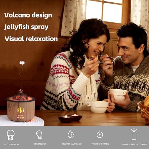 Volcano Essential Oil Diffuser with Jellyfish Mist - 260ml Ultrasonic Aromatherapy Diffuser, Color-Changing LED, Quiet Operation, Auto Shut-Off - Wood Grain Humidifier & Night Light