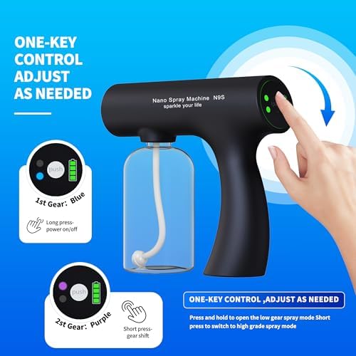 Nano Spray Machine Blue Ray Mist Sprayer Gun – Handheld Cordless Rechargeable Atomize (Black, N9S)