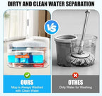 Mop and Bucket Set, Spin Mop Bucket with Separate Dirty/Clean Water System, Self-Wringing Square Mops for Floor/Wall Cleaning with 3 Microfiber Pads