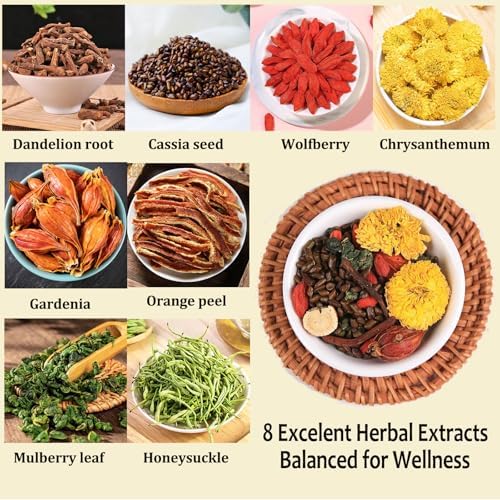 Dandelion Wolfberry Tea, 8 Natural Herbal Ingredients Blend, Dandelion Teabag Organic, Natural Chinese Wolfberry Tea Bags, Chrysanthemunn Cassia Seed (2 Bags 24 Pcs)