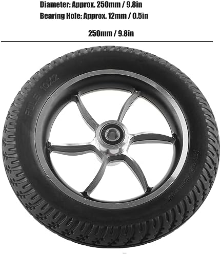 10in Wheelchair Wheel Replacement Tires Wheels Solid Wheel Tyre Rubber Inflatable Caster Anti‑skid for Electric Front Wheelchair 6001 Bearing with 12mm Hole