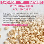 Great River Milling Organic Extra Thick Rolled Oats | Whole Grain, Gluten Free, Non-GMO, Kosher Certified | Hearty Texture for Oatmeal, Granola, Cookies, Baked Goods & Breakfast Recipes | 5 Lb