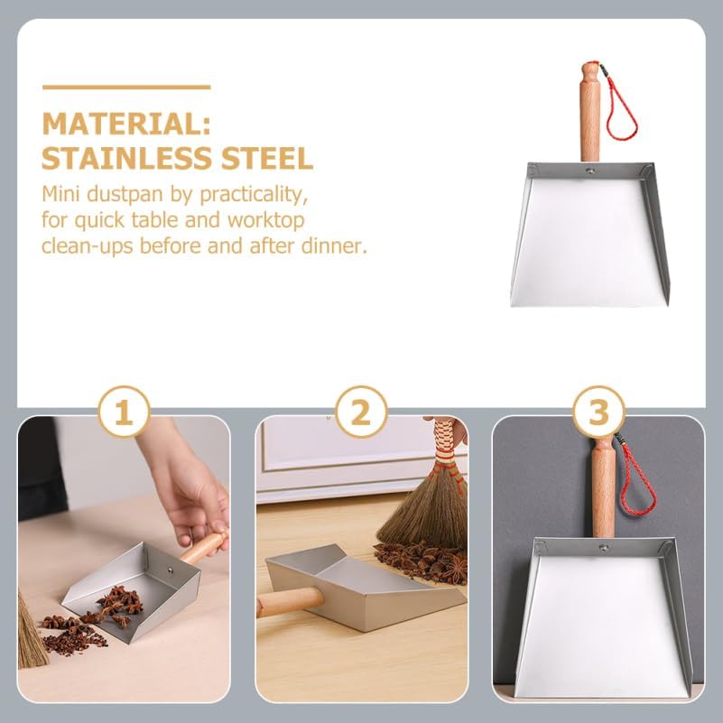 Mobestech Stainless Steel Small Dustpan with Short Handle for Household and Children Mini Metal Dust Pan for Tabletop Cleaning and Narrow Spaces 8.27 X 5.51 X 1.57 Inches