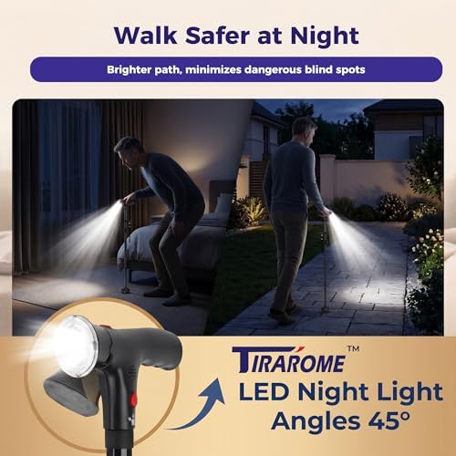 Walking Cane for Men & Women, 3-in-1 Folding Cane with Alarm and Light, Adjustable, Collapsible Walking Stick for Seniors Balance with a Second Handle