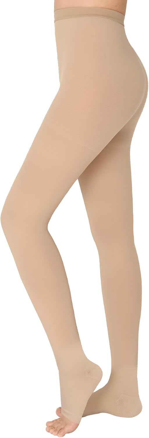 KTINNEAD 20-30 mmHg Compression Pantyhose for Women, Open Toe Medical Compression Stockings, Waist High Opaque Compression Tights for Edema, Varicose Veins, Swelling, Pregnant, Teacher, Doctor