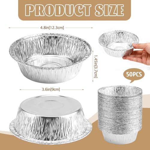 50 Pack 5" Round Tart Pie Foil Pans Disposable Aluminum Foil Tart & Pie Tins for Baking,Cooking,Storage or Reheating