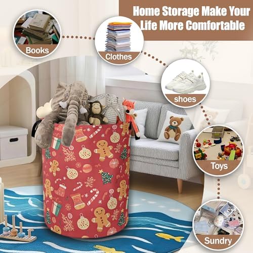 Merry Christmas Laundry Basket, Laundry Hamper Waterproof Oxford Cloth Tote Collapsible,Clothes Storage Bucket Decorative Toy Organizer For Bathroom Bedroom 16" x 20.8"