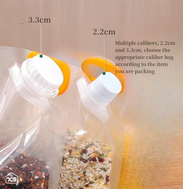 6pcsFood Storage Bags, Grain Moisture-proof Sealed Bag,Stand Up Food Bags Large Reusable Sealed Bag with Handle and Cap BPA Free (2X1.5L+2X2.5L+2X5L)