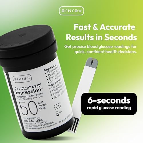 ARKRAY GLUCOCARD Expression Blood Glucose Test Strips - No Coding, 0.8 Microliter & Fast 6-Second Results - Compatible with GLUCOCARD Expression Blood Glucose Meter - 200 Count (4 Packs of 50)