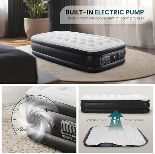 Queen Size Air Mattress with Built in Pump, Inflatable Blow Up Mattress 16" Raised for Home, Camping & Guest, Portable Air Bed 660 lbs Weight Capacity, Double Height & Non-Slip Bottom