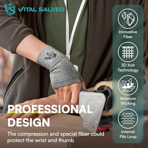 Vital Salveo Compression Gloves for Arthritis & Wrist Support – Thumb & Wrist Sleeve for Pain Relief, Typing, Carpal Tunnel, Tendonitis – Fingerless, for Men & Women (1PC)-Medium