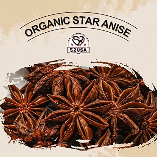 52USA Organic Star Anise, 16 Ounce (Pack of 1), NON-GMO Verified Chinese Star Anise Whole, Dried Star Anise Pods for Tea and baking