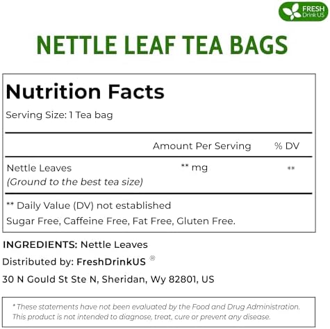 FreshDrinkUS, Premium 135 Nettle Leaf Tea Bags, 100% Natural & Pure, Stinging Nettle Leaf Tea, Burn Nettle, Stinging Nettle, Stinger Tea, No Sugar/Caffeine/Gluten, Vegan
