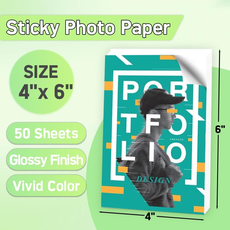 Uinkit Glossy Sticker Paper for Inkjet Printer, 4 x 6 Inches 50 sheets 135Gsm 6.5Mil Printable Self Adhesive Photo Paper Priner Sticker Papers for Inkjet Printer Dries Quickly Vivid Color (50, 4X6)