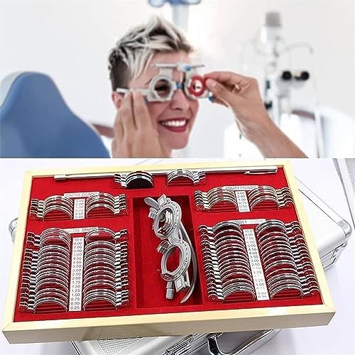 104pcs Professional Optometry Eye Equipment,Optical Trial Lens Frame Set,Ophthalmic Instrument Optical Trial Lens Set,w/Metal Rim Aluminum Case+Free Trial Frame