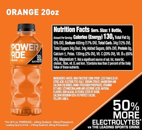 POWERADE Sports Drink Orange, 20 Ounce (Pack of 24)