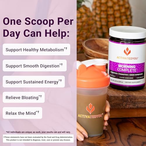 ACTIVATEDYOU Morning Complete Super Greens Powder Drink Mix - Gut Health Boost with Prebiotics, Probiotics, & Antioxidants - 10 Billion CFUs, Mixed Berry Flavor - Greens Superfood Powder - 3 Pack