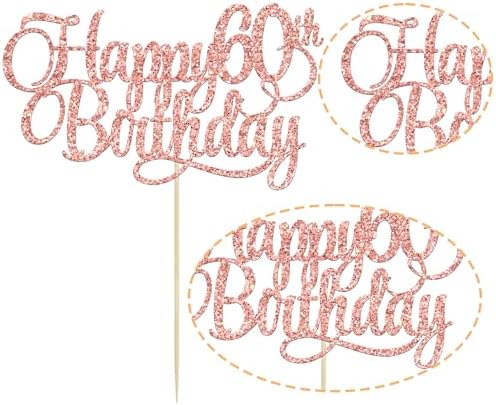 1 Pack Happy 60th Birthday Cake Topper Rose Gold Glitter Number 60 Sixty Years Old Birthday Cake Pick Decoration For 60th Birthday Celebrating Anniversary Party Supplies