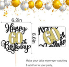 PALASASA Black Gold Happy 60th Birthday Cake Topper- Glitter Cheers to 60 Years Birthday Cake Pick 60 Fabulous Cake Decoration, 60th Birthday/Anniversary Party Cake Decoration