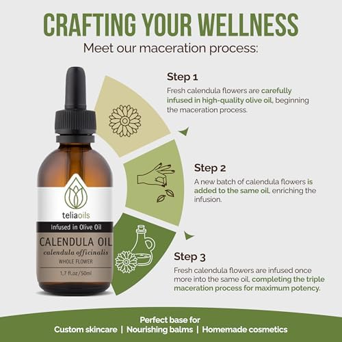Calendula (Marigold/Calendula Officinalis) Infused Oil Extract (Macerated Oil), 1.7 Fl Oz - 50 Ml a Powerful Skin oil- Gentle and Soothing for the Skin