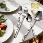 12-Piece Stainless Steel Spoon and Fork Set for Everyday Home Use, Diamond Cut Mirror Polished Heavy Duty Dinnerware, 6x8" Large Forks & Spoons, Dishwasher Safe Flatware Set for Kitchen Restaurant
