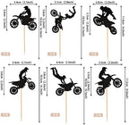 24 PCS Motorcycle Cupcake Toppers Black Glitter Motocross Dirt Bike Party Cupcake Picks for Sports Motocross Theme Man Boy Birthday Party Cake Decorations Supplies