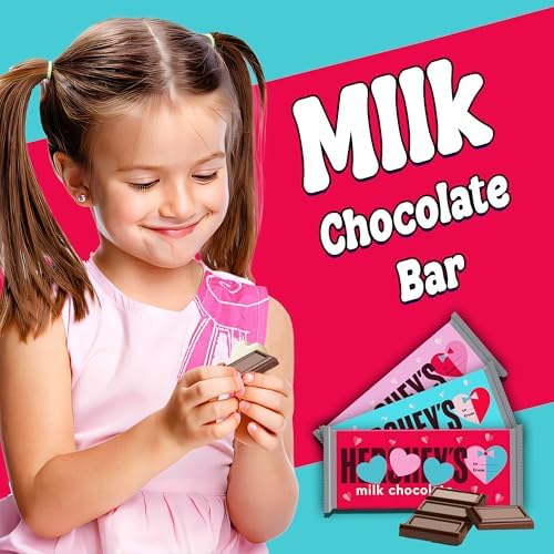 Hershey Valentine's Exchange Heart Chocolate Bars, 12 Pack, Individually Wrapped Addressable Milk Chocolate Candy Bars in Pink and Red Heart Adorned Wrapping, Snack Size 1.55 oz., Classroom and Friendship Valentine's Day Gift