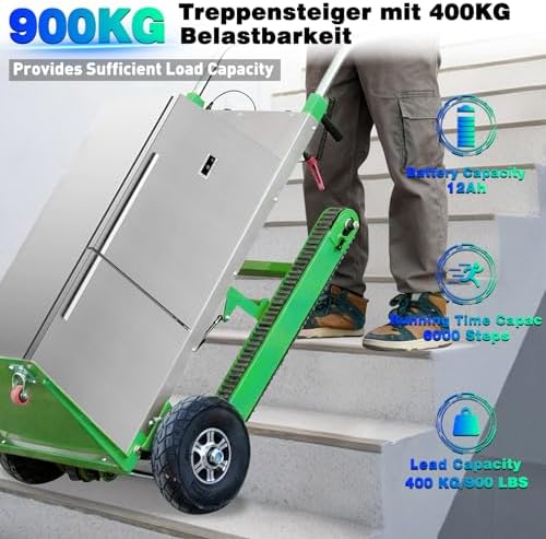 1250W Electric Stair Climbing Hand Truck with Rubber Tracks, 900lbs Stair Climber Trolley Lithium Battery with Safety Rope, Heavy Duty Stair Climber, Warehouse Logistics, Transport, Moving Furniture