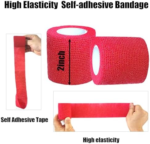 Hysiwen 6 Pack 2" x 5 Yards Self Adhesive Bandage Breathable Cohesive Wrap Self Adherent Vet Tape Self Stick Bandage Wrap for Sports, Athletic, Wrist, Ankle(Red)