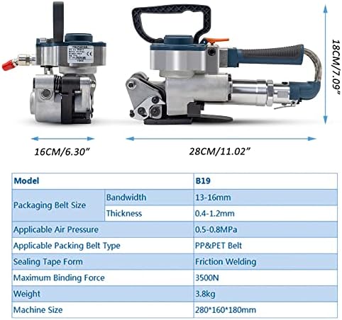 HIGHTOP B19 Pneumatic Strapping Tool Packaging Strapping Machine No Sub-Banding Handheld Strapping Machine for PP &PET Belt Width 1/2" 3/4"