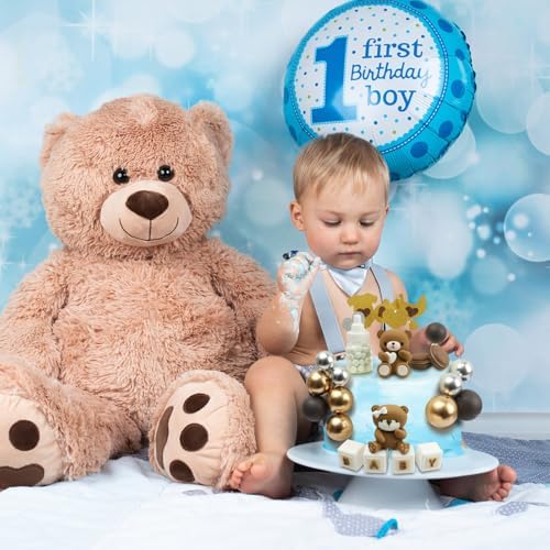 3D Bear Cake Topper, Boys Baby Cake Toppers 48 PCS Cupcake Decorations Birthday Party Balls Mini Bear Boho Mini Gender Reveal(Brown)