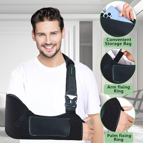 Arm Shoulder Sling for Men and Women,Porous comfort Medical Sling with Pocket Shoulder Pad for Rotator Cuff Injury,Support for Arm,Wrist, Elbow,Clavicle Fracture Post-Surgery(Black,Medium)
