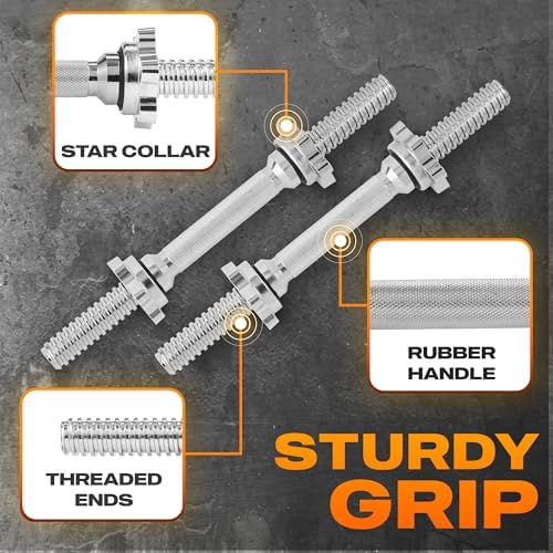 Yes4All Threaded Dumbbell Handles, Build Your Own Secure 14/16/18/24 Inch Dumbbell Bar Pair, Fit 1”–1.15” Plates Adjustable for Strength Progress, Non-Slip Star-Lock Collars, Tight Grip