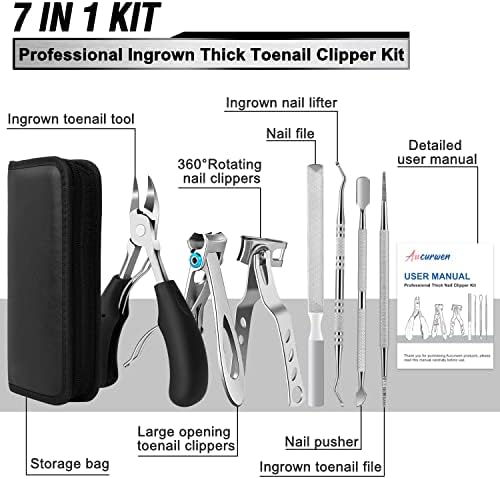 Toenail Clippers for Seniors Thick Toenails, Aucurwen Heavy Duty Toe Nail Clippers Adult Thick Nails Long Handle, Large Toenail Clippers for Thick Nails 7Pcs