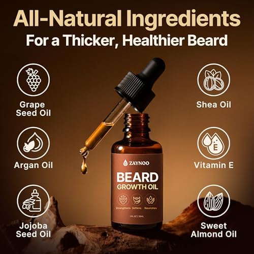 Beard Growth Oil for Men 30ml - Organic 100% Natural Jojoba & Argan Oil with Vitamin E for Mustache Growth Oil, Infused with Sandalwood Scent, Promotes Thicker Fuller Beard & Reduces Itch