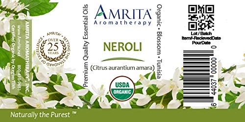 Organic Neroli Essential Oil, 100% Pure Undiluted Citrus aurantium Amara, Therapeutic Grade, Premium Quality Aromatherapy Oil, Tested & Verified, 3ML