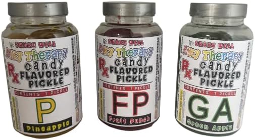 Alky Therapy Triple Pickle Bundle, Candy Flavored Dill Pickles Variety Pack, Fruit Punch, Pineapple, Green Apple, 3 Jars, Perfect for Snacks and Gifts