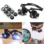LXIANGN LED Head Mount Magnifier 10X 15X 20X 25X Hands-Free Magnifying Glass Headband Magnifier Visor with Light for Close Work,Jewelry,Craft,Watch,Hobby,Not for Reading