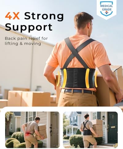 Medical-Grade Work Back Brace with Adjustable Shoulder Straps [Stronger Support & Breathable Mesh] Lower Back Support Belt for Men Women - Pain Relief for Lifting, Warehouse, Construction & Moving