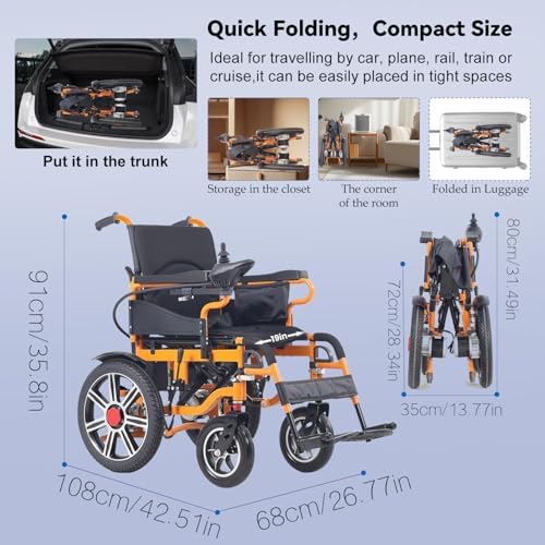 25+ Miles Long Range,Electric Wheelchair for Adults Intelligent Power Wheelchairs Lightweight Foldable All Terrain Motorized Wheelchair for Seniors Compact Portable Airline Approved-Up to 330LBS