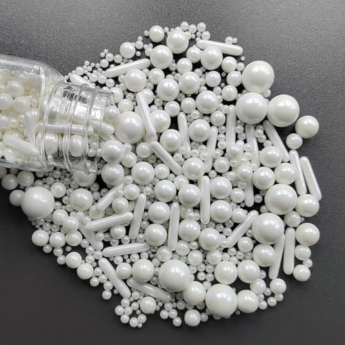 Edible Sprinkles White Pearl Sugar Candy Mix Size Baking Cake Decorations Cupcake Toppers Cookie Decorating Wedding Shower Party Valentine Halloween Christmas Supplies 100g/3.53oz