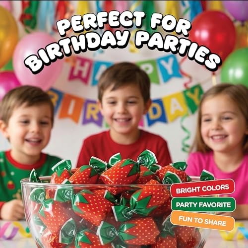 Strawberry Bon Bons Hard Candy, 1LB Bulk Bag – Individually Wrapped Old Fashioned Strawberry Filled Hard Candy with Soft Chewy Center, Classic Candy Bowl Treat for Office, Parties & Gifts