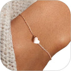 ChicSilver Personalized Tiny Heart/Star/Moon/Dot/Lotus Bracelet, Sterling Silver Dainty Link Chain Bracelet for Women Silver/Gold Plated/Rose Gold Plated
